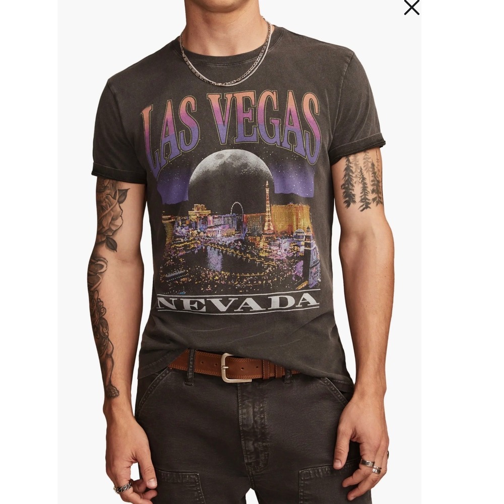 Lucky Brand Las Vegas Nevada Graphic T Shirt Men's‎ XXL Gray Vintage Wash